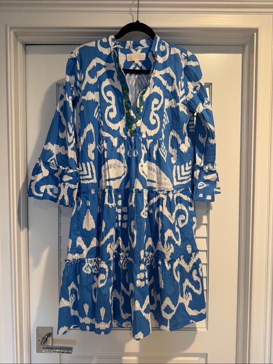 Sheridan French Dresses & Skirts - Blue Ikat Print Tiered Women's Dress